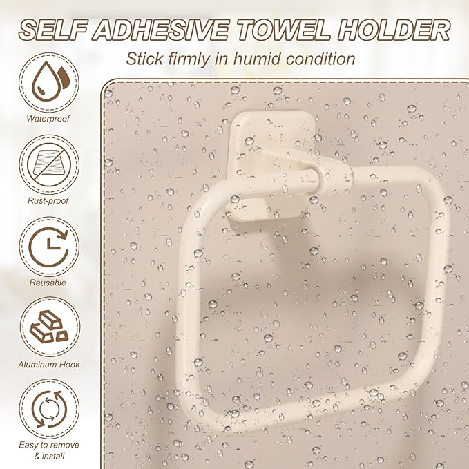 uxcell Self Adhesive Towel Holder, 2Pcs Bathroom Hardware Wall Mounted Aluminum Rectangle Ring Towel Hanger for Bathroom Toilet Kitchen, White