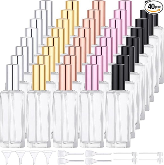 Segbeauty 40pcs 0.69oz Perfume Travel Refillable Sprayer, Small Empty Perfume Bottles for Women, 20ml Travel Atomizer Glass Spray Bottles, Bulk Fine Mist Cologne Atomizer for Men with Transfer Tool