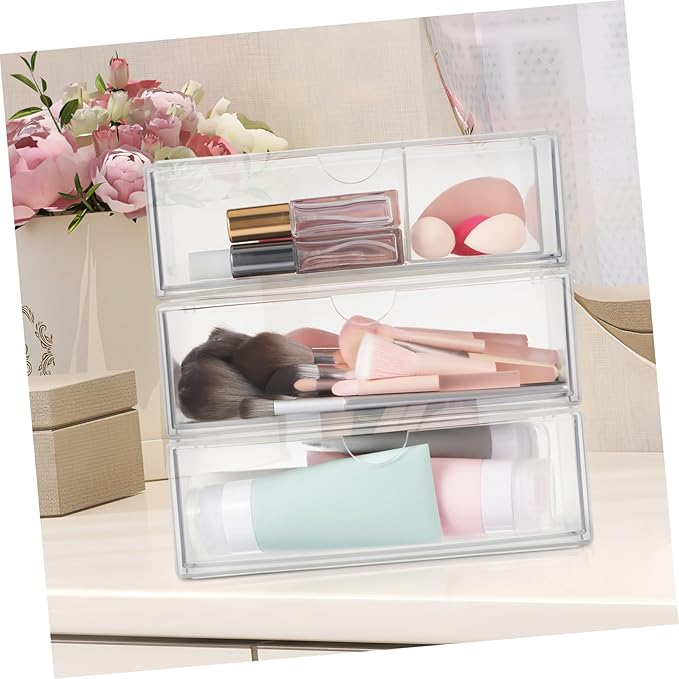 MERRYHAPY 3pcs Makeup Organizer Vanity Storage Box Lipstick Holder Desktop Cosmetics Organizer Lidded Storage Bin for Bathroom