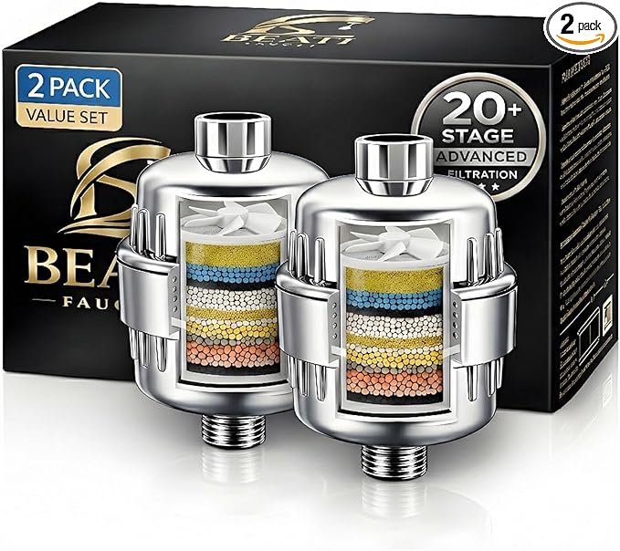 Shower Water Filter 2 Pack- Shower Head Filter for Hard Water - 20 Stage Showerhead Filter - Water Softener to Remove Chlorine and Fluoride,Chrome