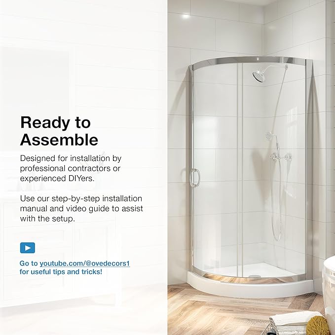 OVE Decors Breeze 34 in. Corner Shower Clear Sliding Door with Base in Chrome Finish