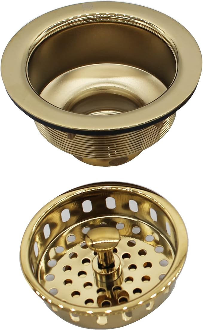 Westbrass D2165-01 Post Style Large Kitchen Basket Strainer with Waste Disposal Flange and Stopper, Polished Brass