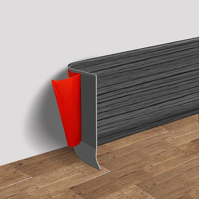 FONUNO Vinyl Wall Base Baseboard Molding Trim 4" Flexible Self Adhesive Rubber Wall Base Moulding Trim Peel and Stick Design, 4 Inch x 60 Feet, Dark Gray Wood Grain