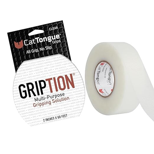 CATTONGUE GRIPS Non-Abrasive Grip Tape Wrap - 2” Thick Heavy-Duty, Waterproof Anti-Slip Tape for Wrapping Tools, Bats, Gym Equipment - Indoor & Outdoor Anti-Slip Solution (Clear, 60ft)