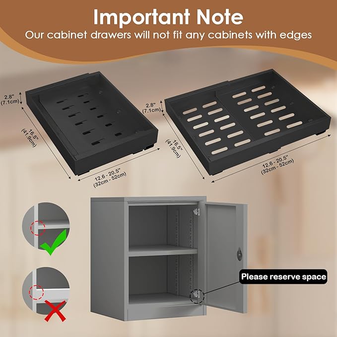 2 Pack Expandable Pull Out Cabinet Organizer, 16" Deep Expandable (12.6" - 20.5") 3 Heavy Duty Slide Drawers Pull Out Drawers for Kitchen Storage Cabinet (Black)