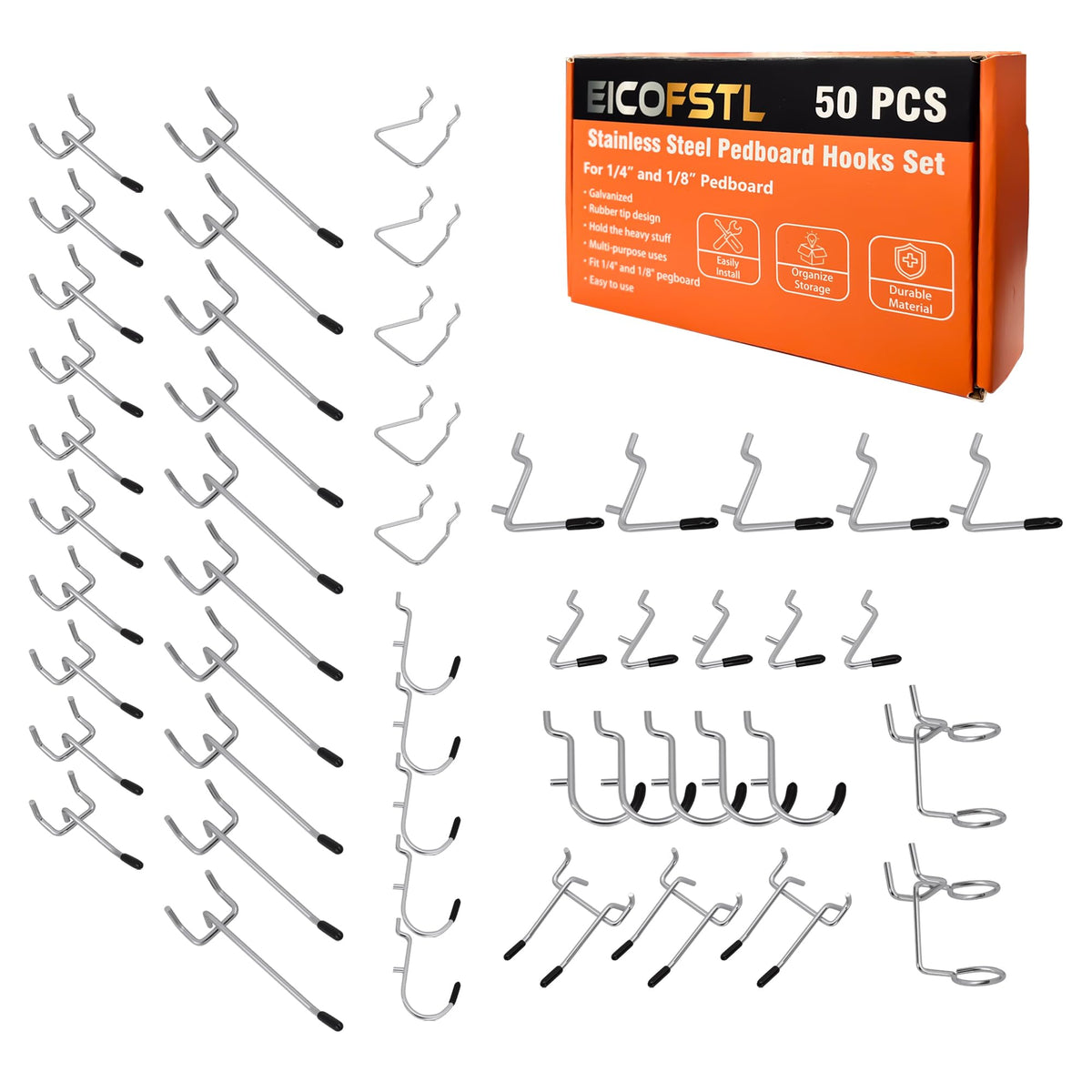 50-Piece Pedboard Hook Set, Durable Metal Hooks for Tool Hangging - Image 1