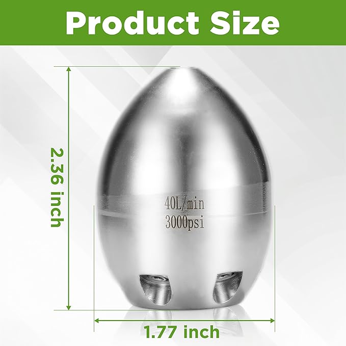 Sewer Jetter Nozzle for Pressure Washer, 3/8" NPT Internal Thread Strong Shot Jetter Head, Stainless Steel Power Washer Drain Jetter Cleaner, 3000 PSI