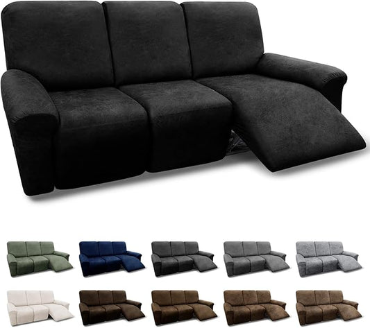 Couch Cover 8-Pieces Sofa Covers Washable Recliner Sofa Covers 3 Seater Leather Look Recliner Slipcovers with Pockets Spandex Fabric Furniture Covers(Recliner Sofa, Black)