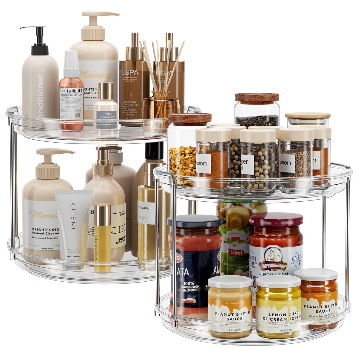 LAMU 2 Pack 2 Tier Lazy Susan Turntable Organizer 9.25'' Rotating - Image 1