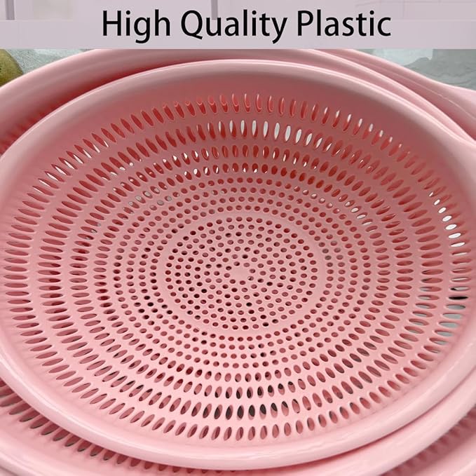 3 Pack Plastic Colander Baskets Mesh Sieve for Rinsing Draining and Air Drying Vegetables Fruits Berries Salad, Diameter 11-inch（Powder)