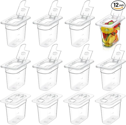 Geetery 12 Pack 1/9 Size 6'' Deep Polycarbonate Food Storage Containers with Lid Clear Stackable Plastic Food Pan Restaurant Commercial Storage Containers with Hinged Lids for Hotel Supplies