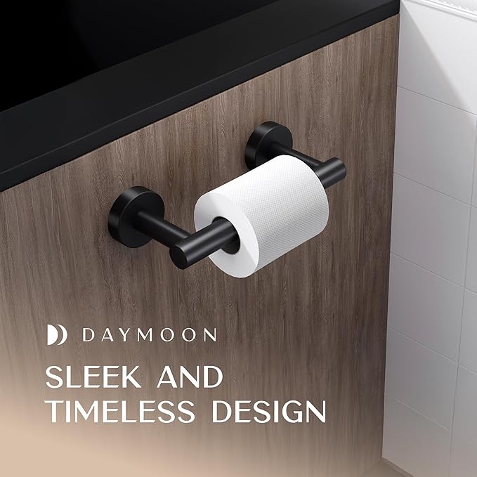Day Moon™ Matte Black Toilet Paper Holder - Wall Mount Modern Roll Holder for Bathroom
