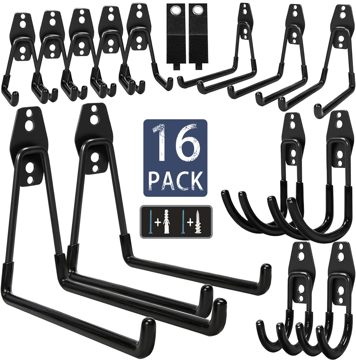 KOFANI Steel Garage Storage Hooks-16 Pack Black Heavy Duty Wall - Image 1