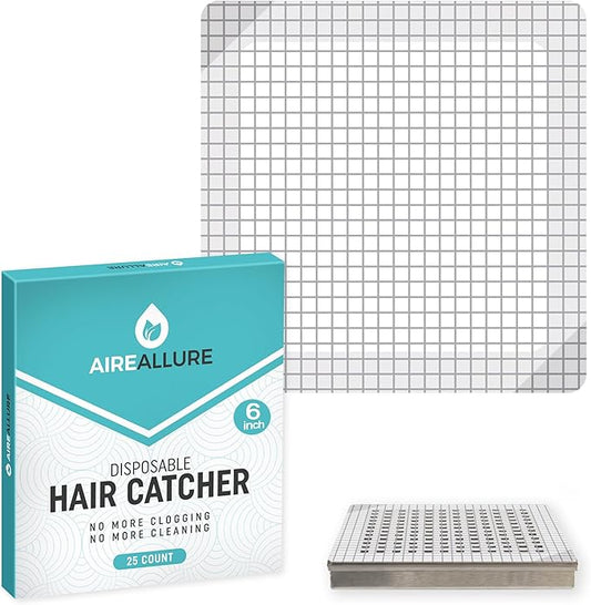 25 Pack Disposable Shower Drain Hair Catcher Mesh Stickers - Peel & Stick Drain Strainers to Prevent Clogs, Strong Waterproof Adhesive, Mess-Free Disposable Drain Covers for Shower, 6 inch, Square