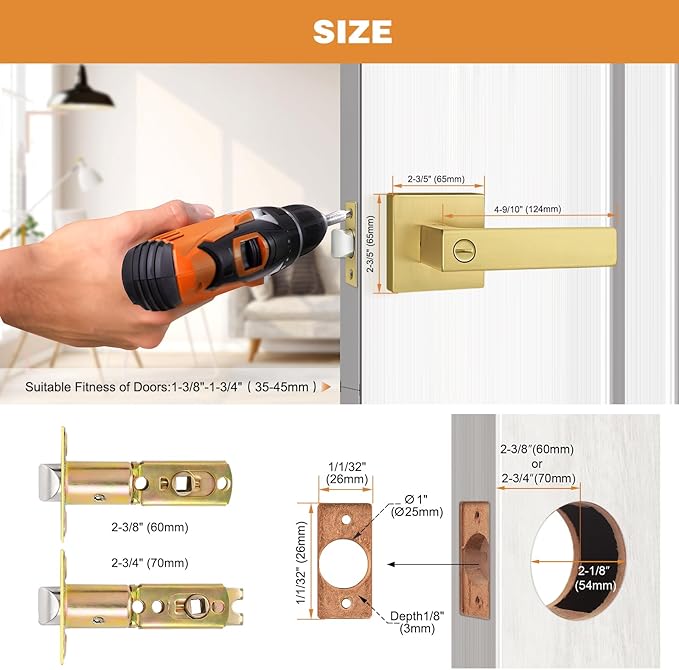 Probrico Gold Privacy Door Handle Lockset Heavy Duty Interior Door Lever for Bedroom Reversible Keyless Handleset Door Knob 10 Pack