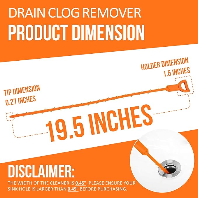 Snake Drain Hair Clog Remover Tool Set, 3pcs (50cm/19.7 Inches) - Drain Cleaner for Sink, Shower, Tub, Bathroom, Kitchen, Toilet, Sewer Pipes - Hair Catcher and Drain Auger