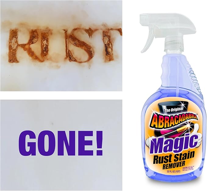 Abracadabra® Magic Rust Remover 32oz – Premium Rust Stain Remover for Concrete, Fiberglass, Glass, fabrics, Vinyl, Metals, Carpet & More – Fast & Powerful Cleaning for Home & Outdoor Use