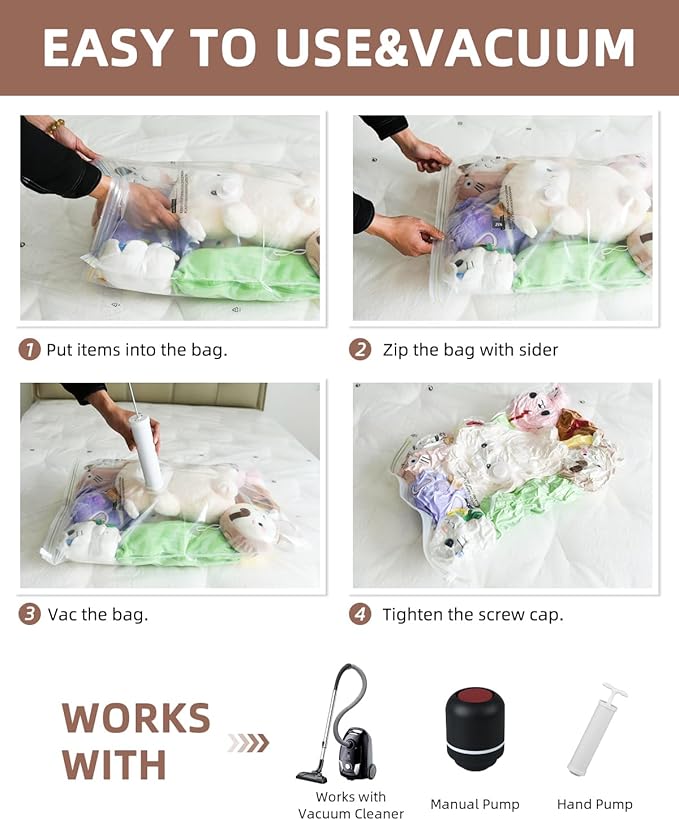 Vacuum Storage Bags for moving, Vacuum Seal Bags for Memory Foam, Latex, Clothing & Bedding, Space Saver Bags for Organization and Storage(10 Large)