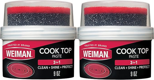 Weiman Cooktop Cleaner Paste, Easily Remove Burned-On Food, Grease and Watermarks, Leaving Your Glass Cook Top Sparkling