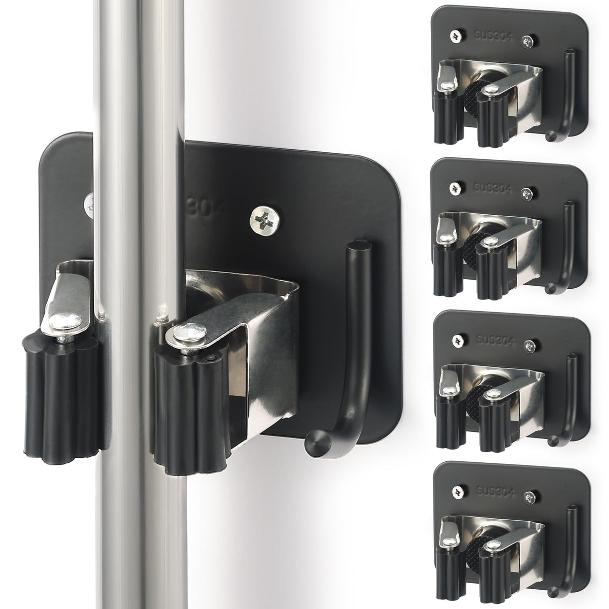 Broom Holder Wall Mount Rack, 304 Stainless Steel Mop - Image 1