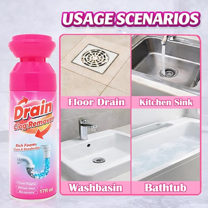 Foaming Drain Cleaner, Sink Cleaner and Deodorizer, Wild Tornado Drain Clog Remover for Kitchen Sinks, Shower Drains, Tubs (2pcs)