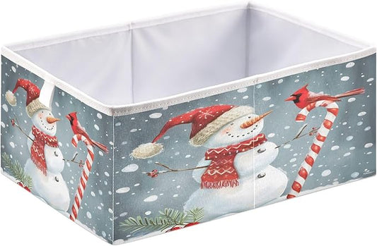 Bolaz Snowman with Bird Snowflakes Closet Organizers Storage Cubes Storage Bins Shelf Baskets Containers for Home Room Office,Rectangle
