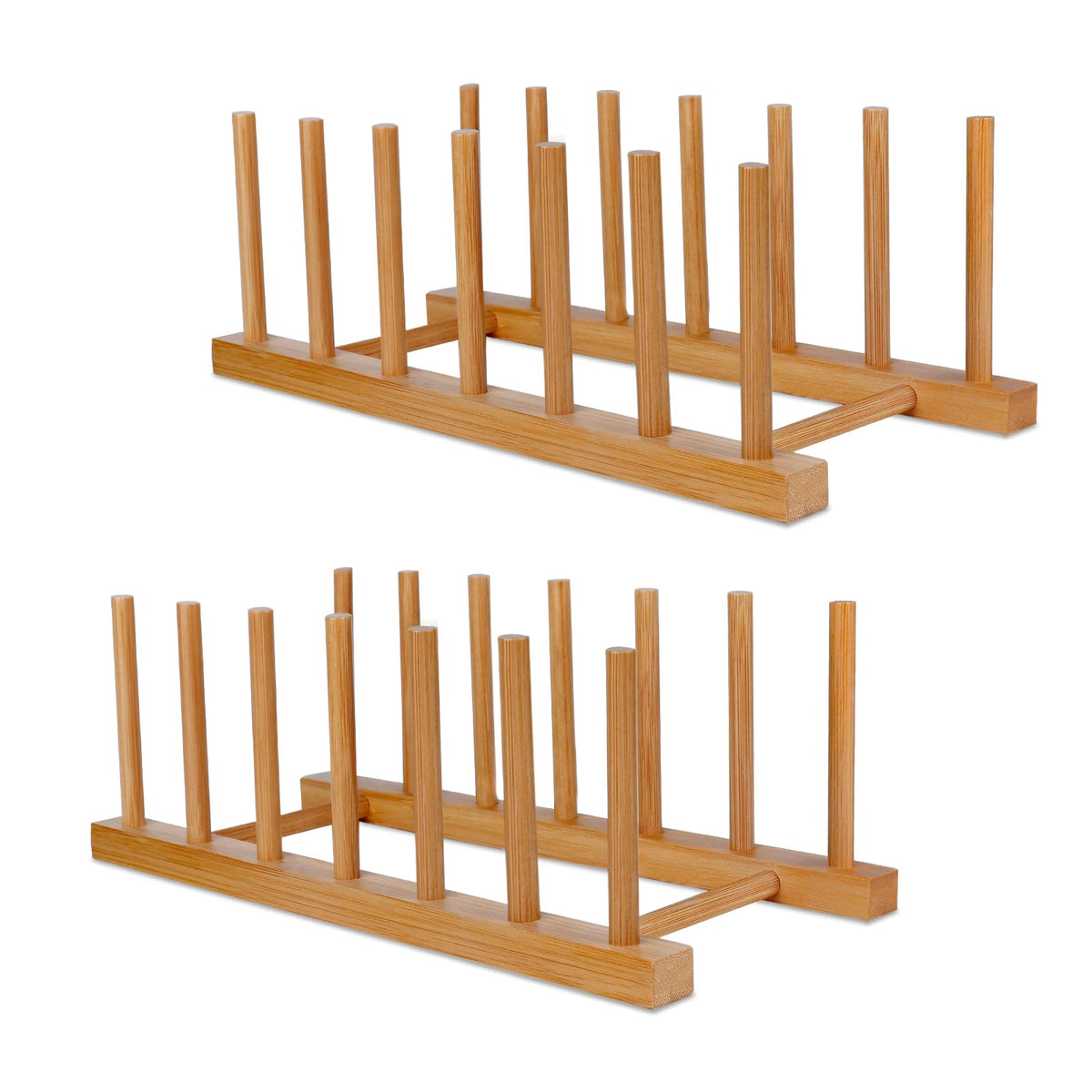 SAMEBUTECO Bamboo Wooden Dish Racks Plate Stand Holder Vertical - Image 1