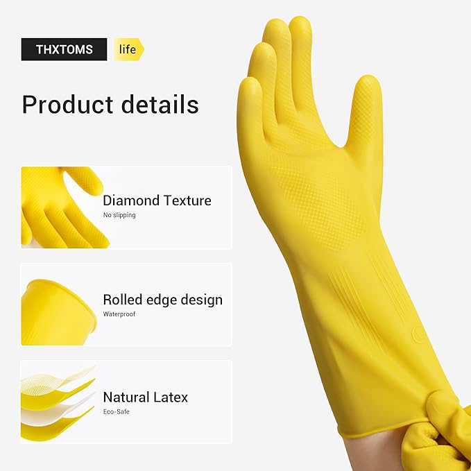6 Pairs Rubber Cleaning Gloves,Reusable Dishwashing Gloves,Household Dish Gloves for Washing,Cleaning,Kitchen,Painting, Gardening, Pet Care,Extra Thickness,Non-Slip,13", 20 Mil, Heavy Duty, XL