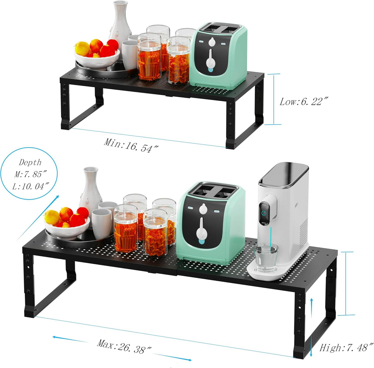 Expandable Stackable Cabinet Shelf, Black, 1-Pack
