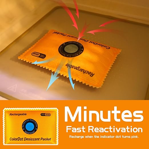 100g Reusable Desiccant Packs for Storage, Rechargeable Color Indicating Silica Gel Desiccant Packets, Moisture Absorbers for Storage, Dehumidifier Bag for Closets [2 Packs]
