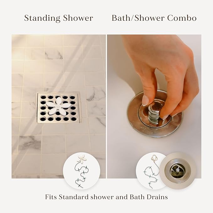 DrainWig Shower Hair Catcher Disposable Drain Protector (Silver Flower, 12 Count)