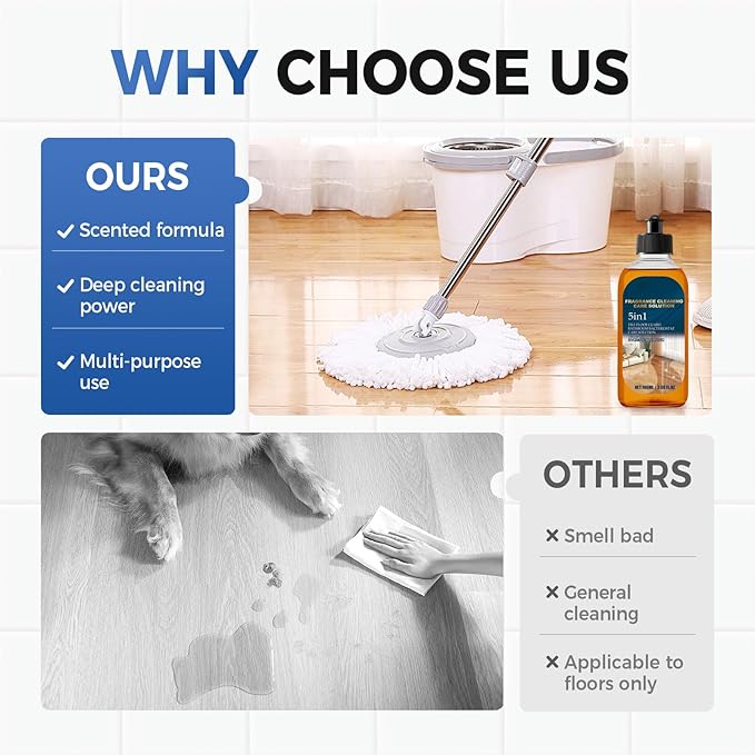 5 in 1 Floor Cleaner, 2026 Upgrade 5 in 1 Fragrance Cleaning Care Solution, Dual-Action Stain and Odor Remover for Hardwood Floor Cleaning, Natural Shine for Mopping Home Kitchen Bathroom (1Pcs)