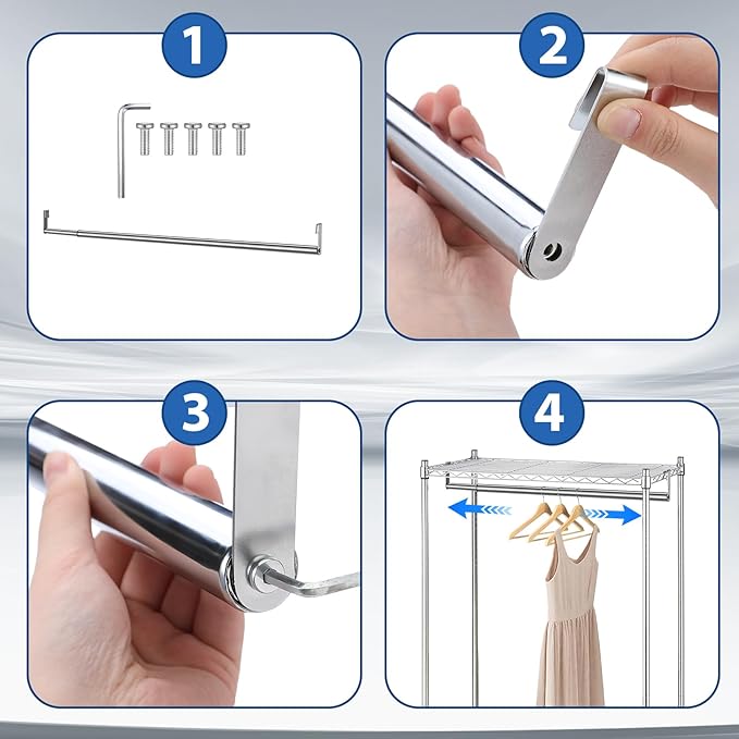 Expandable Closet Rod for Wire Shelf Hanging Clothes Adjustable Heavy Duty Closet Hanging Rod Extender Heavy Duty Hanger Bar Metal Poles for Wardrobes Hanger, 1 Pack (24-41 Inch,Silver)