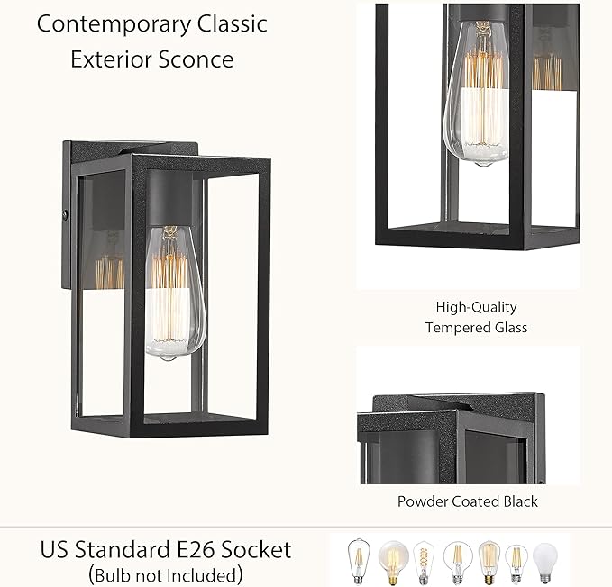 Bestshared Exterior Wall Light, Outdoor Wall Lantern, Exterior Mount Lighting Fixture, Outside Lamp for Porch, Entryway, Garage (Black, 4 Pack)