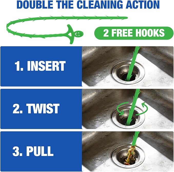 Wild Tornado Pipe Dredge Powder: Sink and Drain Cleaner for Kitchen & Bathroom Sinks, Fast-Acting Heavy Duty Pipe Unclogger with 2 Free Cleaning Hooks (4 Pack)