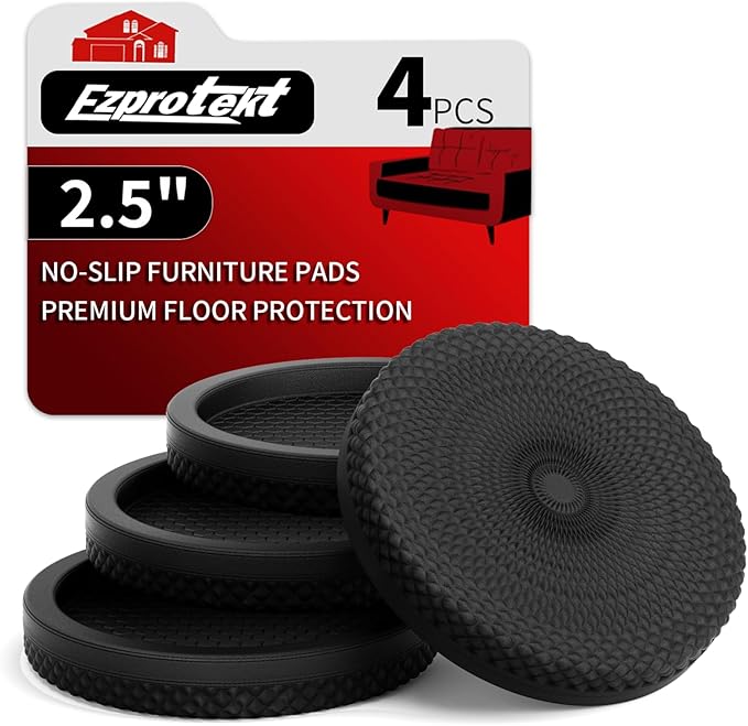 Ezprotekt Non Slip Furniture Pads, 4 Pcs 2.5" Anti Skid Rubber Furniture Caster Cups, Anti-Slip Furniture Coasters for Hardwood Floors, Anti Slide Floor Protectors for Bed Couch Stoppers (Black)