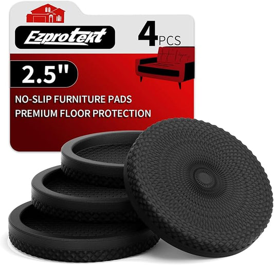 Ezprotekt Non Slip Furniture Pads, 4 Pcs 2.5" Anti Skid Rubber Furniture Caster Cups, Anti-Slip Furniture Coasters for Hardwood Floors, Anti Slide Floor Protectors for Bed Couch Stoppers (Black)