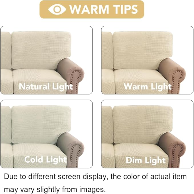 H.VERSAILTEX Multi-Pieces Sofa Covers Stretch Couch Covers Form Fitted Seats and Back Cushions Covers (3 Seat Covers Plus 3 Back Cusion Covers, Bonus 2 Armrest Covers), Natural