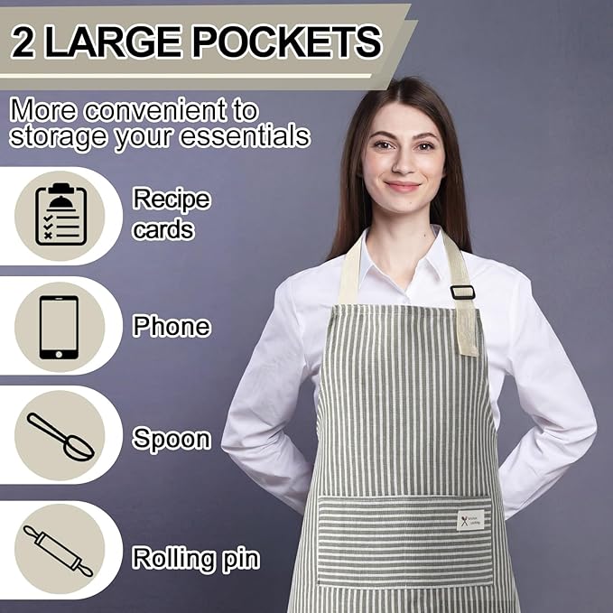 Janmercy 24 Pcs Aprons for Women Men with 2 Pockets Linen Cooking Kitchen Apron Adjustable Bib Chef Apron Bulk Aprons Unisex