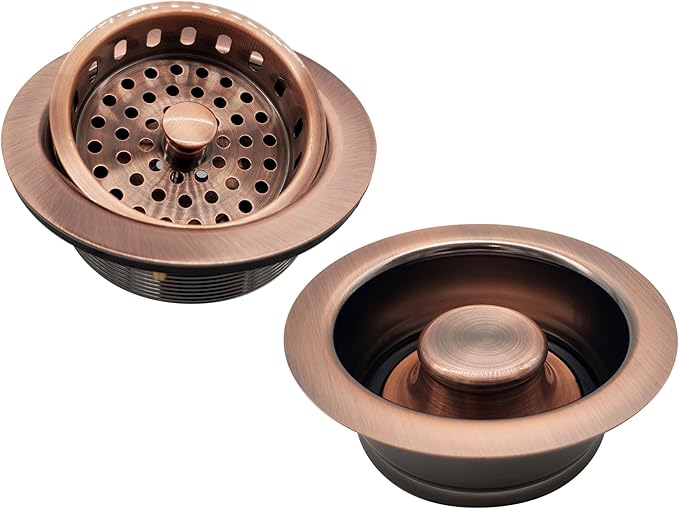 Westbrass D2165-11 Post Style Large Kitchen Basket Strainer with Waste Disposal Flange and Stopper, Antique Copper