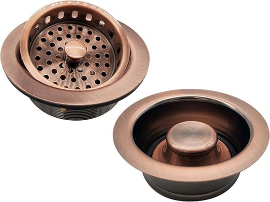 Westbrass D2165-11 Post Style Large Kitchen Basket Strainer with Waste Disposal Flange and Stopper, Antique Copper