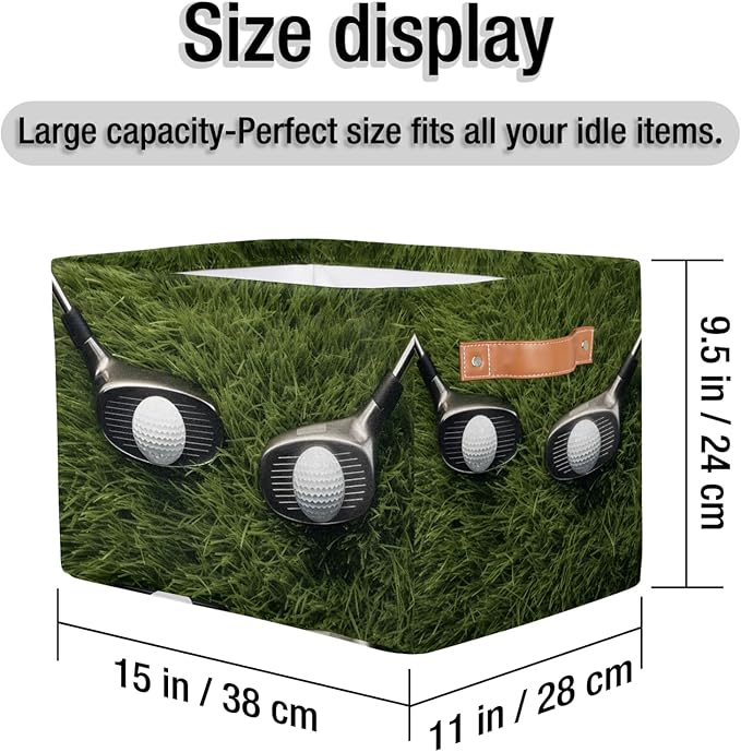 Golf Storage Baskets with Handles,Foldable Cubes Storage Box Bin,Waterproof Open Shelf Basket Organizer for Kid Clothes Toy Gift Baskets