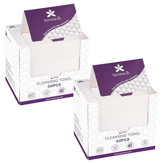 Disposable Face Towels XL 100 Count, Pearl Texture Facial Tissues for Deep Cleansing, Ultra Thick Makeup Remover Dry Wipes, Lint Free Cotton Tissue for Sensitive Skin