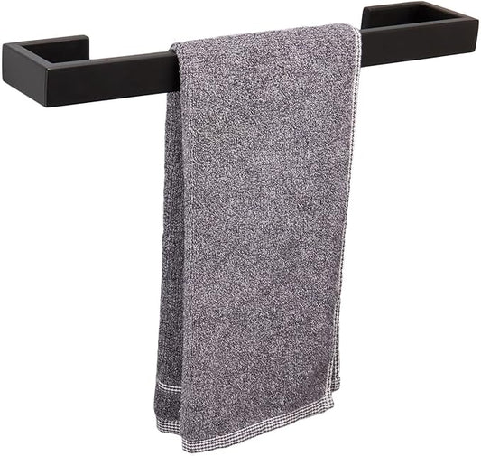 TocTen Bath Towel Rack - Square Base Thicken SUS304 Stainless Steel Bar for Bathroom, Bathroom Accessories Rod Heavy Duty Wall Mounted Holder (Matte Black, 16 Inch)