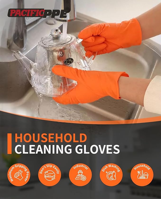 PACIFIC PPE 8 Mil Heavy-Duty Strength Nitrile Gloves, Chemical Resistant, Diamond Texture Industrial Disposable Gloves, Orange, 100PCs, XX-Large
