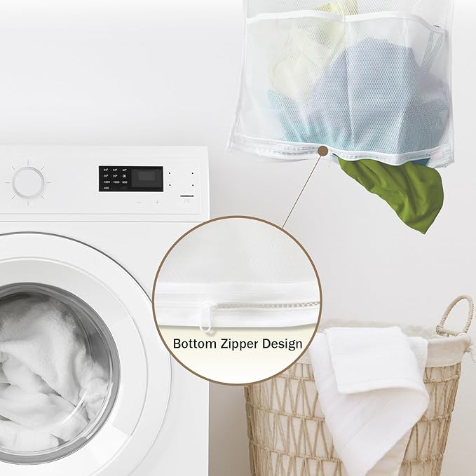 Foldable Wall Laundry Bag with Pocket, 30x20in White Polyester Dirty Clothes Organizer, Bathroom & Dorm Storage, 1 Pack with 2 Hooks