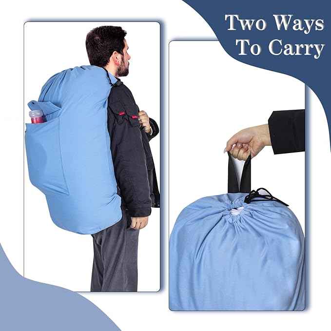 Sanlykate Canvas Backpack Laundry Bag - Extra Large Durable Dirty Clothes 2-3 Days Capacity with Adjustable Shoulder Strap & Front Pocket, for College Dorm, Apartment, Laundromats, Camping Travel
