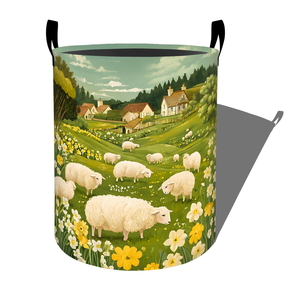 Rustic Sheep Laundry Basket, Countryside Flower | Home Organization - Image 1