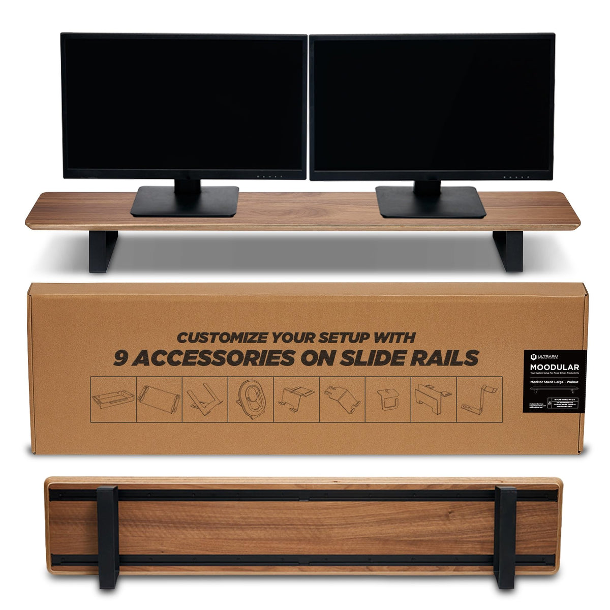 ULTRARM Moodular Wooden Monitor Stand Desk Organizer, Large 45.6" - Image 1