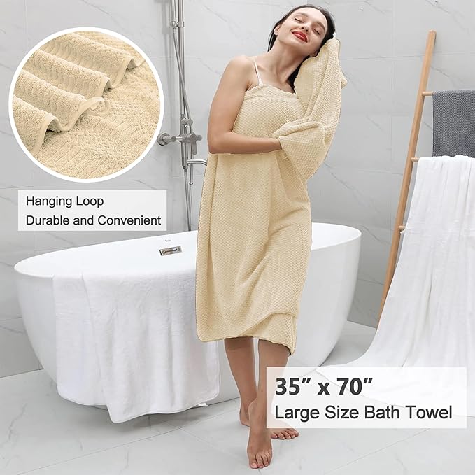Oliven 8 Pcs Beige Yellow Oversized Bath Towel Set-2 Extra Large Bath Sheets,2 Hand Towels,4 Washcloths-600GSM Soft Highly Absorbent Quick Dry Beach Chair Towels